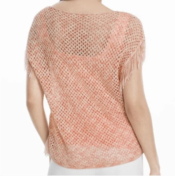 NWT White House Black Market Peach Smoothie Fringe Crochet Sweater Size XS - Picture 2 of 5
